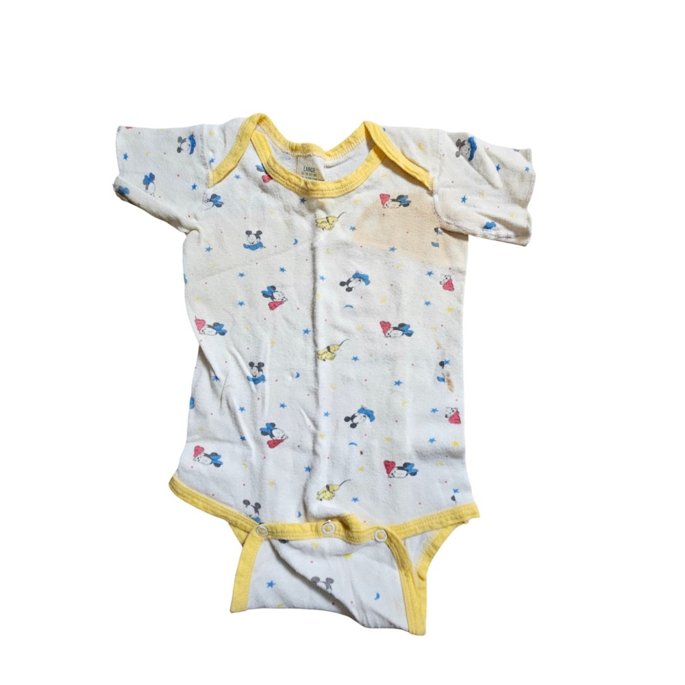 Vintage 80s Disney Mickey Mouse Pluto Baby One Piece‎ Bodysuit 18M Snap AOP